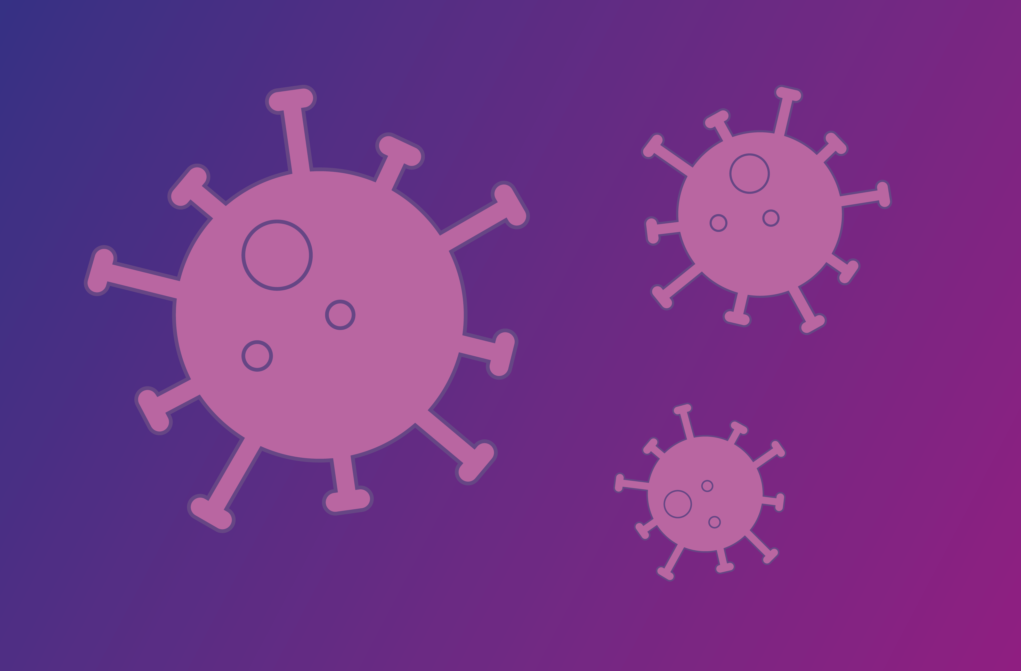 Stilisierte Viren auf lila Hintergrund.