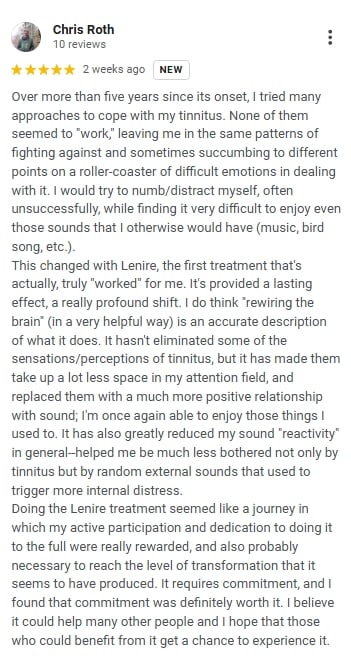 5 Star Google Review for Lenire from Chris Roth