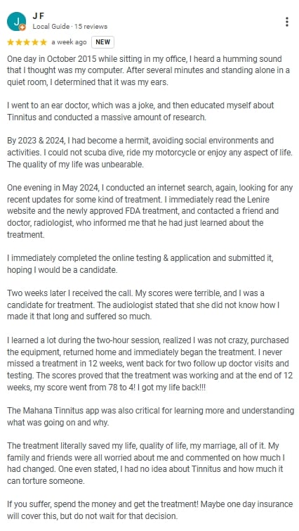 Lenire Google review from J F